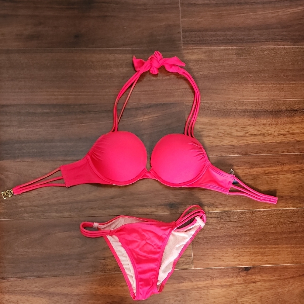 Vibrant Red Halter Bombshell Bikini With Classic … - image 1
